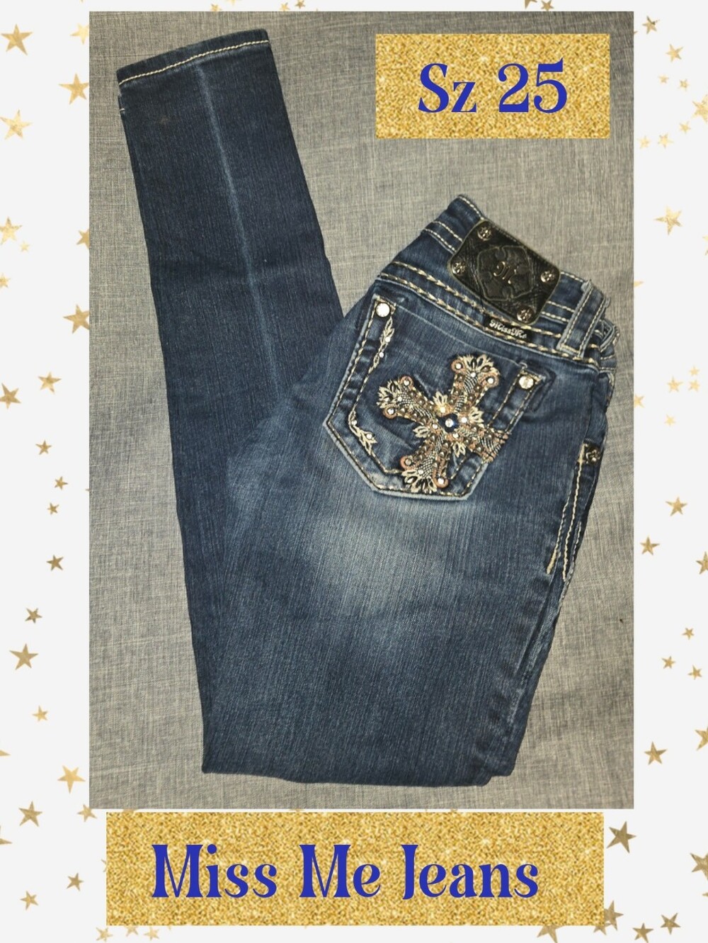 Miss Me Women’s Dark Blue Embellished Pocket Jeans - Size 25